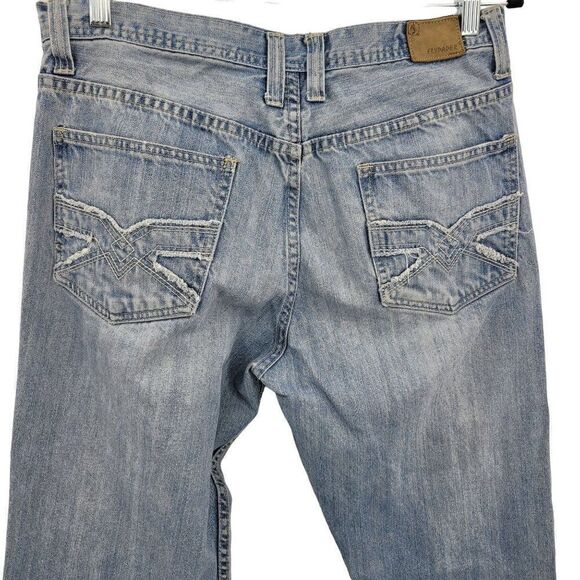 Mens Flypaper Jeans 34x34 Light Stone Wash Wide Straight Leg Thrashed Hem - Picture 3 of 10